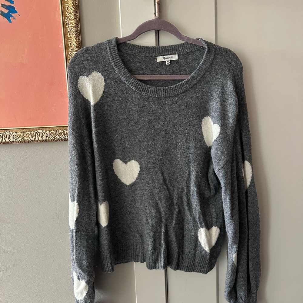 Madewell Charcoal Sweater with Ivory Heart Design